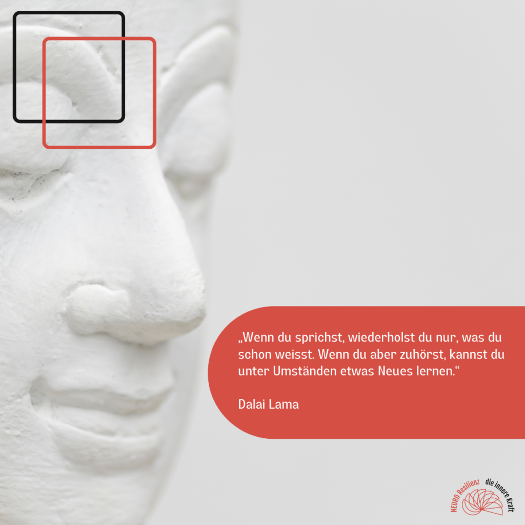 ein weisses Buddha Gesicht, davor rot hinterlegt der Text