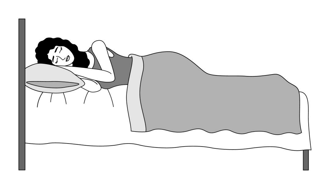 Grafik einer im Bett schlafenden Frau.